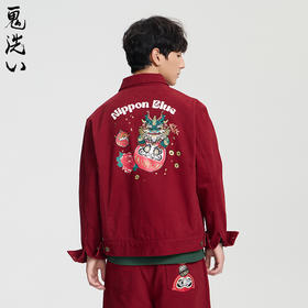 ONIARAI/鬼洗25春夏棒系列小年兽达摩刺绣红色牛仔夹克男 N340215