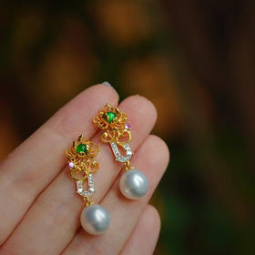 龢盒原创 牡丹花开澳白珍珠耳环