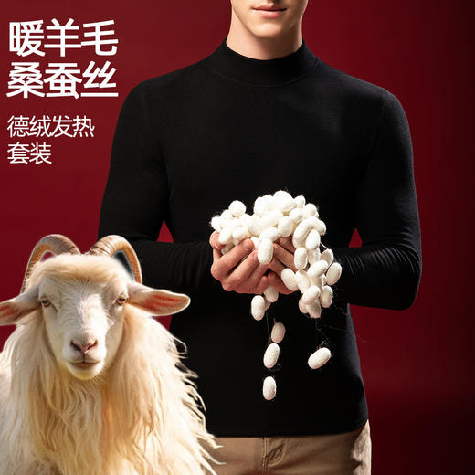丁摩 德绒发热半高领保暖内衣男士加绒加厚上衣打底衫蚕丝羊毛秋衣冬季4ZF-N03 商品图2