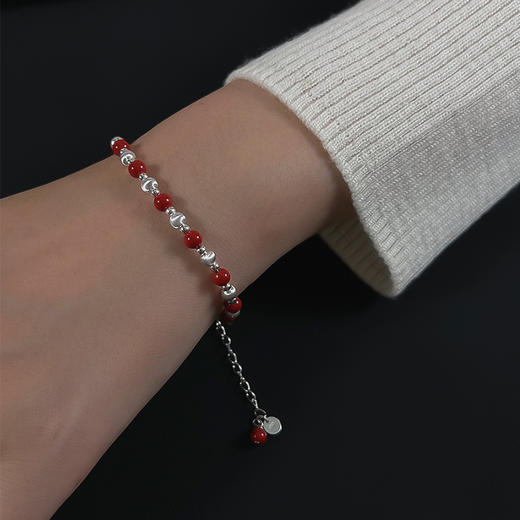 ELOANE GALLERY落岸天然朱砂间隔纯银猫眼珠红色手链（7天内发货） 商品图3