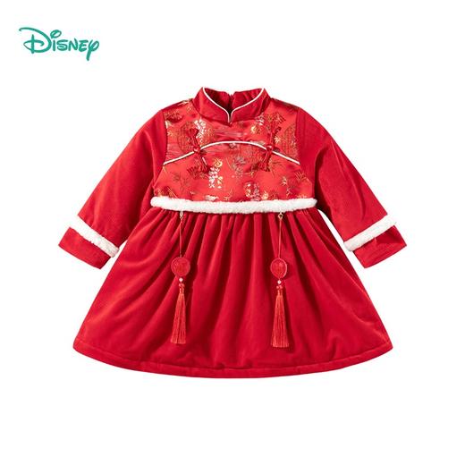 迪士尼童装米妮新中式裙子秋冬新款女童夹棉保暖连衣裙国风拜年服ZD4DQ001 商品图6