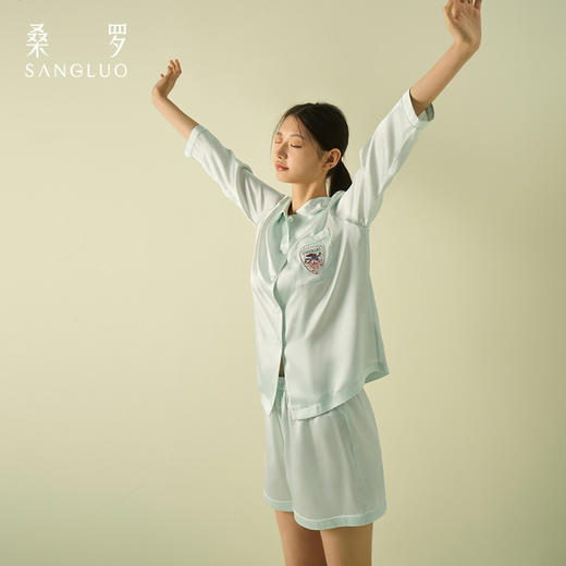 可机洗桑罗重磅23姆米苏绣真丝家居服套装25年春夏 商品图3