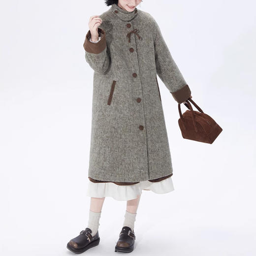 裁缝学苑AQ402高级感立领夹棉毛呢大衣女秋冬中长款加厚复古呢子外套 商品图5