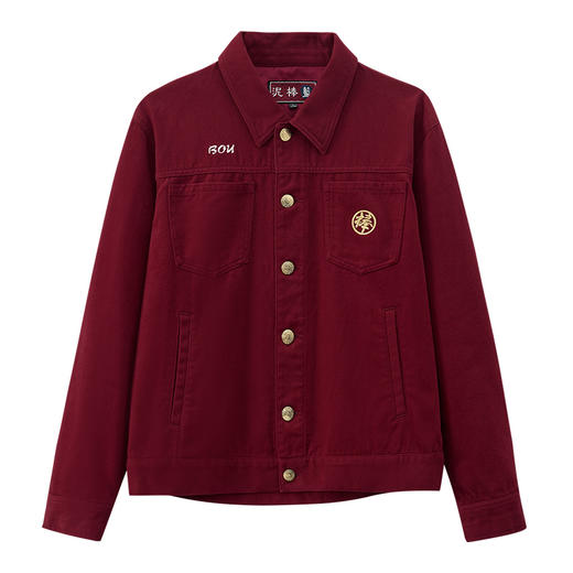 ONIARAI/鬼洗25春夏棒系列小年兽达摩刺绣红色牛仔夹克男 N340215 商品图2