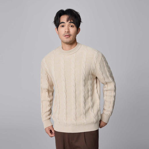 墨麦客男装复古绞花圆领针织衫男士2024冬季新款重磅宽松毛衣男潮 商品图1
