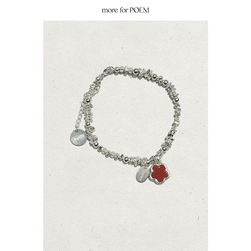 moreforPOEM 幸运红玛瑙花朵手链戒指重工925银本命年开运礼物