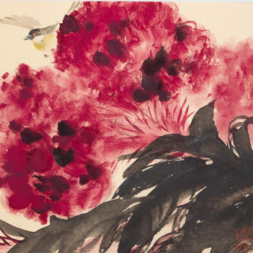 姚涯屏《鹪鹩亦有平生志》国画33.5CM×66CM 约2平尺手绘纸本宣纸作品（灰鹡鸰、鸡冠花）【原作编号GH0410】 商品图3