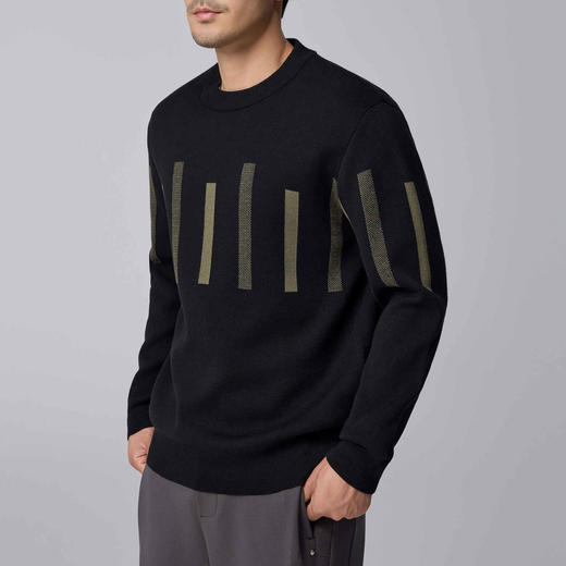 墨麦客男装间色条纹圆领针织衫男士2024冬季新款休闲套头毛衣男潮 商品图2