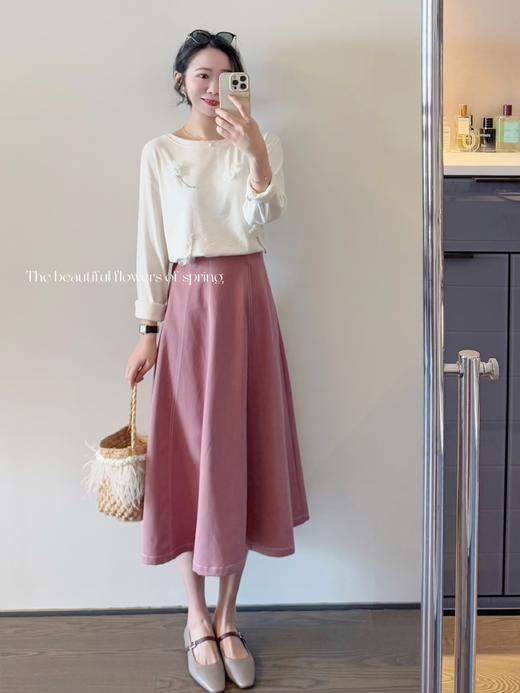 糯叽叽的粉裙  拼接明线设计小鱼尾牛仔半身裙 豆沙粉 商品图3