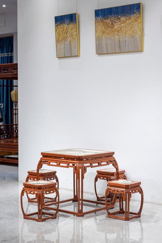 红桥红  家具严选  缅甸花梨（大果紫檀）【石面 78 仿故宫文竹 方桌五件套】 商品图1