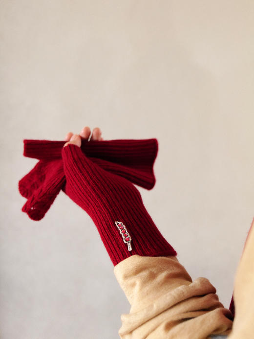 茸球 全羊绒针织帽子 露指手套 围巾套组 山林曦照 商品图1