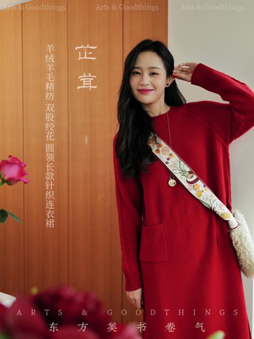 芷茸 羊绒羊毛精纺 双股绞花 圆领长款针织连衣裙 山林曦照 商品图0
