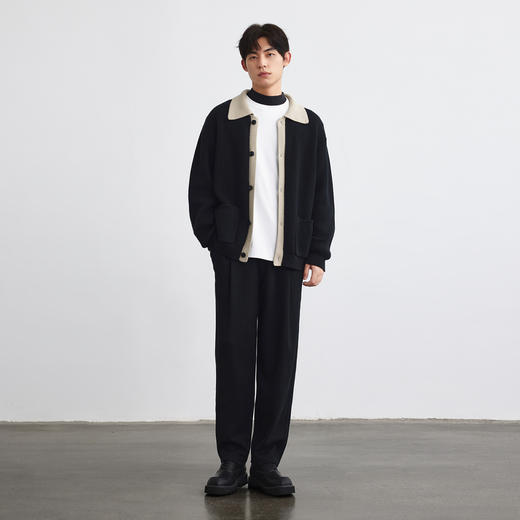 墨麦客男装撞色翻领开衫针织外套冬季新款宽松休闲针织衫毛衣男潮 商品图3