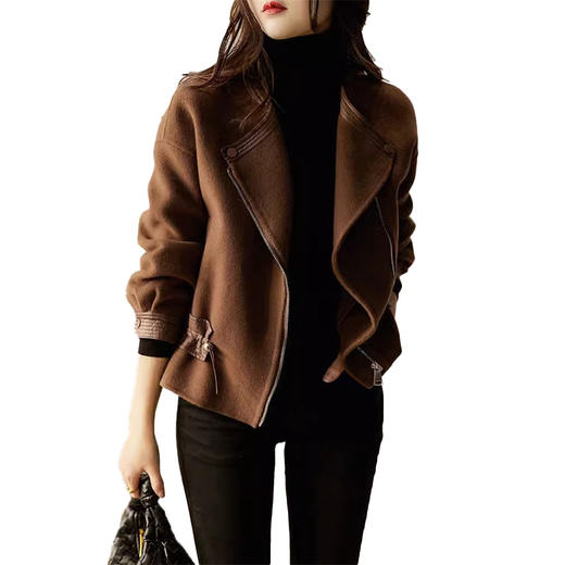 雀说 秋冬新款设计感翻领长袖纯色外套女高端轻奢时尚百搭上衣4ZF-04518 商品图4