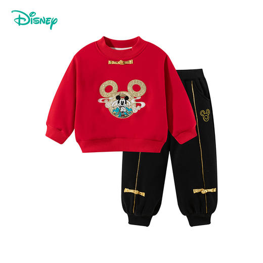 迪士尼童装2024秋冬季男童国潮喜庆拜年服男宝宝加绒加厚卫衣套装ZD1ET001 商品图4