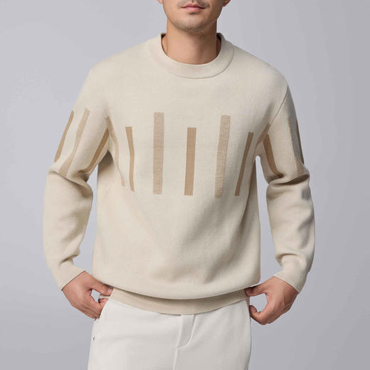 墨麦客男装间色条纹圆领针织衫男士2024冬季新款休闲套头毛衣男潮 商品图1