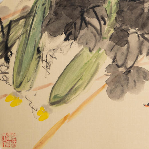 姚涯屏《田家占气候 共说此丰年》国画33.5CM×66CM 约2平尺手绘纸本宣纸作品（八哥、丝瓜）【原作编号GH0412】 商品图2