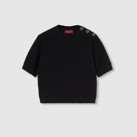 GUCCI 古驰 女士羊毛结子绒圆领针织短袖T恤 黑色 797891 XKD8E 1000 商品图0