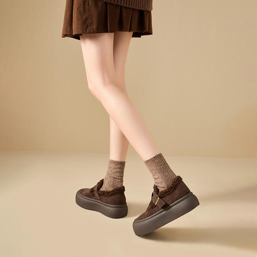 西遇厚底勃肯鞋女加绒冬季新款一脚蹬毛毛雪地靴东北保暖棉鞋V0047909 商品图2