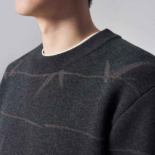 墨麦客男装新中式小呢绒竹子提花男士圆领针织衫2024冬季加绒毛衣 商品图2