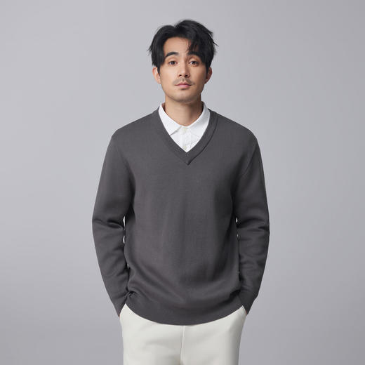 墨麦客男装纯色V领针织衫男士2024秋季新款简约休闲打底衫毛衣男 商品图2