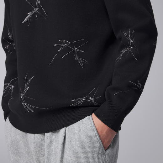 墨麦客男装远红外升温圆领针织衫男士2024秋冬季新中式刺绣毛衣男 商品图4