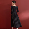 气质优雅交叉一字肩拼接毛边袖口长袖连衣裙女长裙V0350077 商品缩略图4