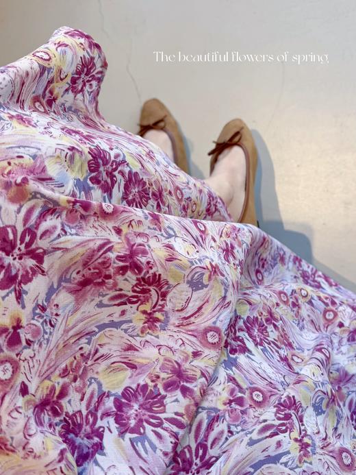 满园春色 水彩晕染感印花 打揽工艺收腰前短后长优美连衣裙 花色 商品图2