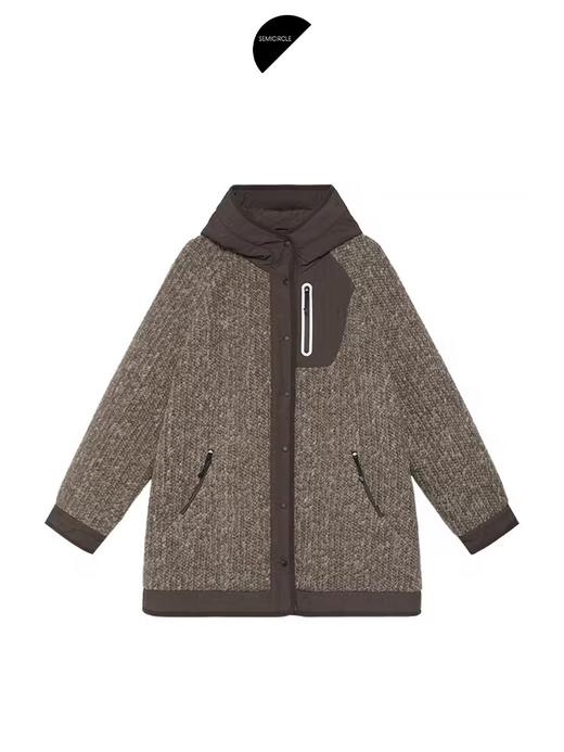 半圆/D24401478/连帽插肩袖假两件羊羔毛外套 商品图4