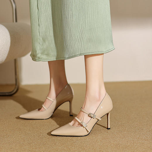 OLD25004 尖头超高细跟法式气质性感一字带浅口单鞋女2025春秋新款黑色水钻 商品图3
