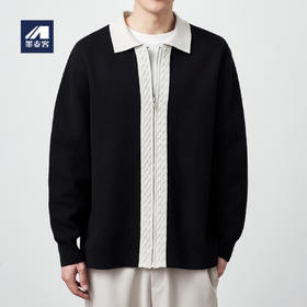 墨麦客男装2024春秋新款男士针织夹克撞色提花宽松上衣外套男潮流