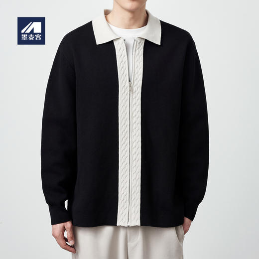 墨麦客男装2024春秋新款男士针织夹克撞色提花宽松上衣外套男潮流 商品图0