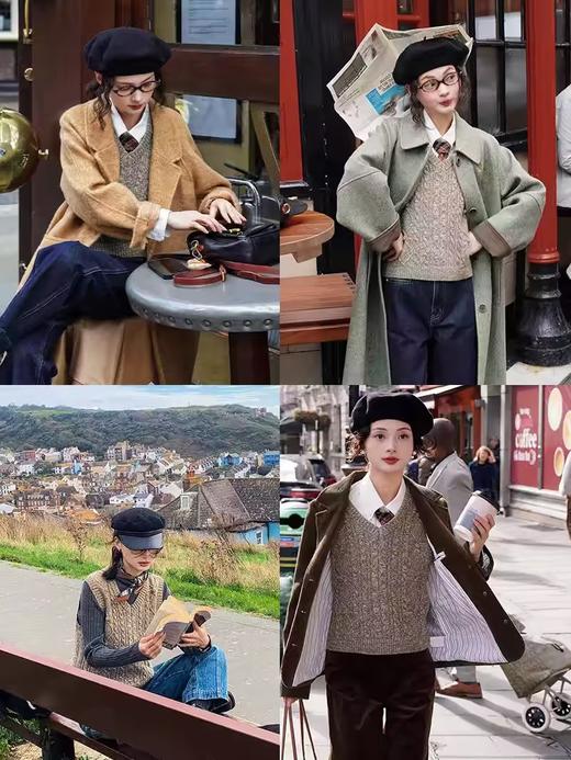 浮生八记/24D164/英伦复古羊毛棉两色混纺手工球球V领麻马甲 商品图3