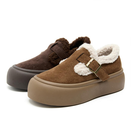 西遇厚底勃肯鞋女加绒冬季新款一脚蹬毛毛雪地靴东北保暖棉鞋V0047909 商品图4