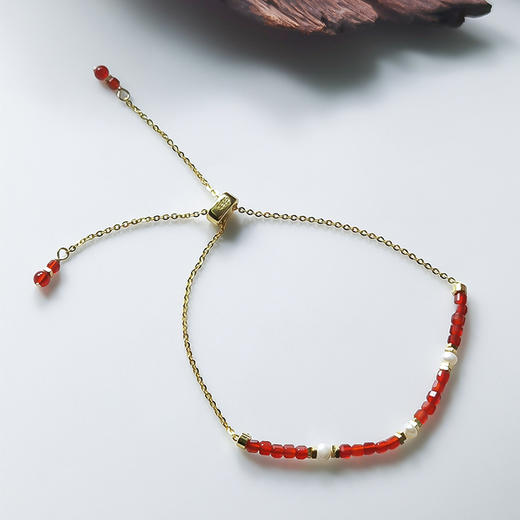 ELOANE GALLERY落岸 红玛瑙碎金天然珍珠手链银镀金抽拉式（7天内发货） 商品图1