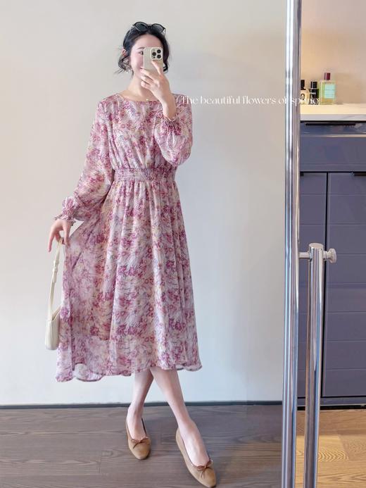 满园春色 水彩晕染感印花 打揽工艺收腰前短后长优美连衣裙 花色 商品图3