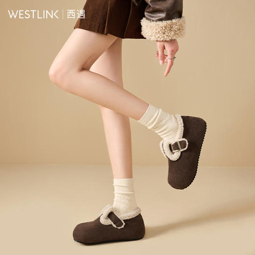 西遇勃肯鞋女冬季加绒新款吐司毛毛鞋平底加厚保暖雪地靴棉鞋V0047939 商品图3