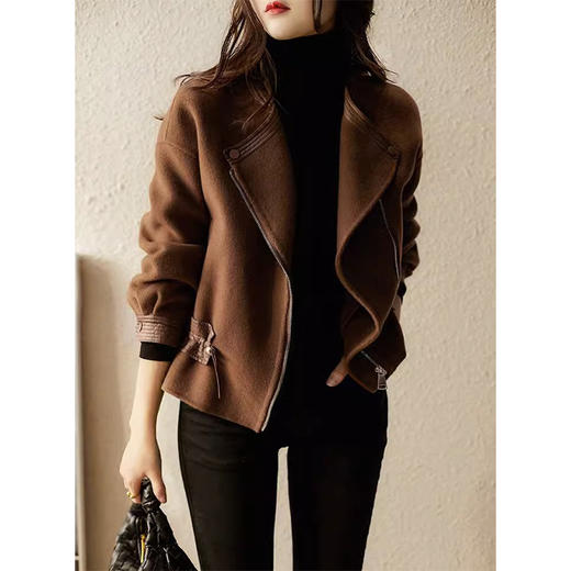 雀说 秋冬新款设计感翻领长袖纯色外套女高端轻奢时尚百搭上衣4ZF-04518 商品图0