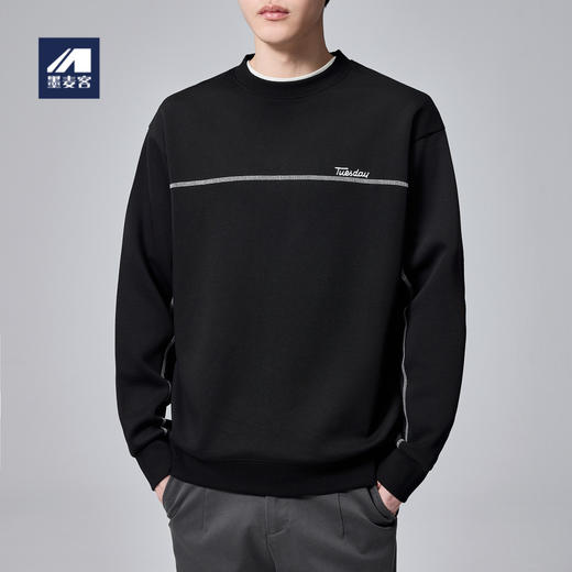 墨麦客男装简约刺绣男士休闲卫衣秋季款宽松圆领上衣外套。 商品图0