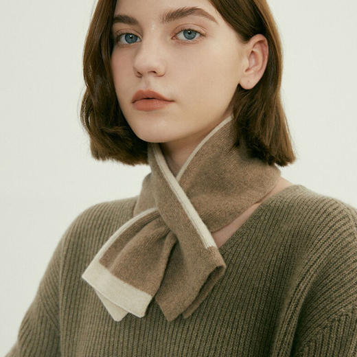 雀说100羊毛小围巾交叉冬季短款保暖百搭拼色穿孔围脖AL1042 商品图2