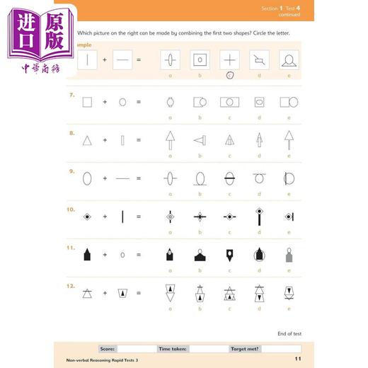 【中商原版】英国S&S教辅 11+ Non-verbal Reasoning Rapid Tests 3 非语言推理快速测试3 有答案 8-9岁英文原版CEM GL考试适用 商品图3