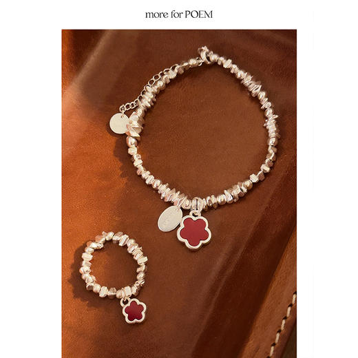 moreforPOEM 幸运红玛瑙花朵手链戒指重工925银本命年开运礼物 商品图2