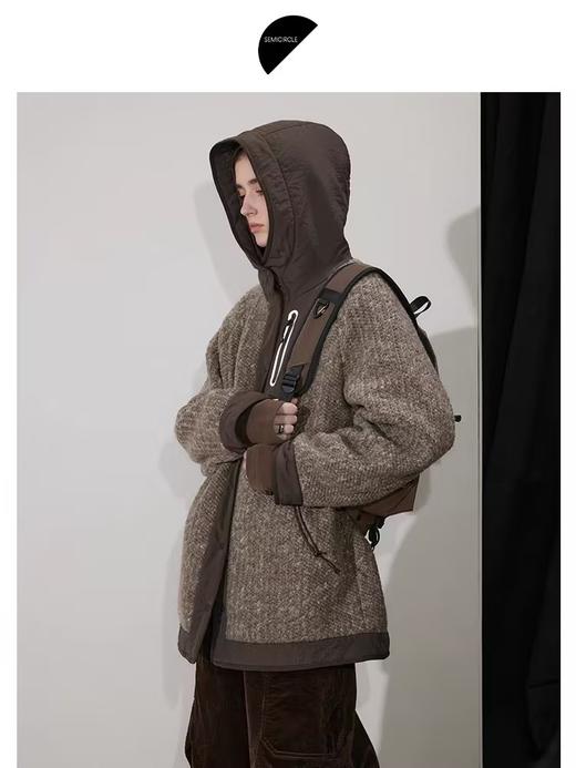 半圆/D24401478/连帽插肩袖假两件羊羔毛外套 商品图0