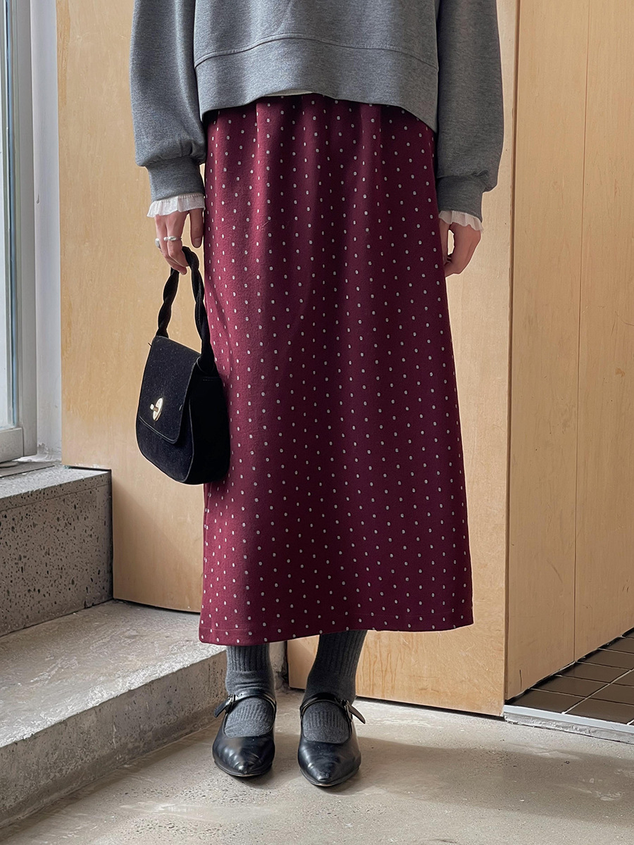 复古毛呢波点裙