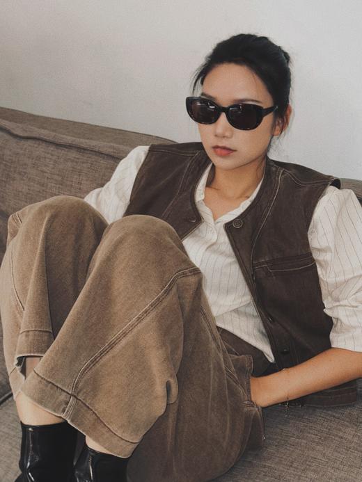 顺丰包邮洛诗琳60225“轻奢水染咖”复古棉质无领牛仔背心马甲680 商品图4