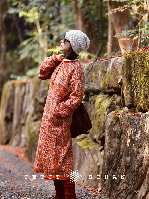 PETIT SCHAN小闪 CLO#690 Earnestly and sincerely 橙心橙意 纯羊毛费尔岛提花茧形连衣裙 商品图4