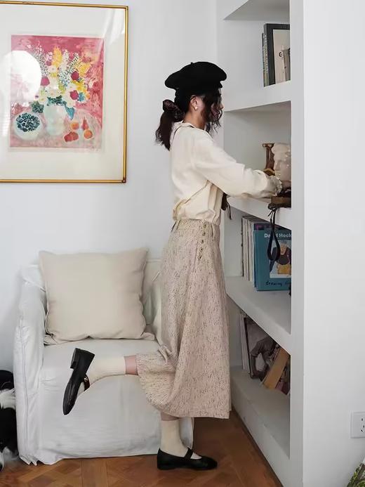 浮生八记/24C115/复古杂点单侧排扣古典英伦V字宽腰封A字伞裙 商品图4