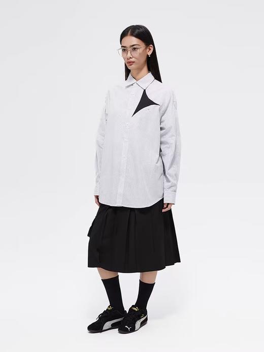 FMACM/CS2423/几何撞色尼龙拼接 条纹宽松长袖衬衫 商品图1