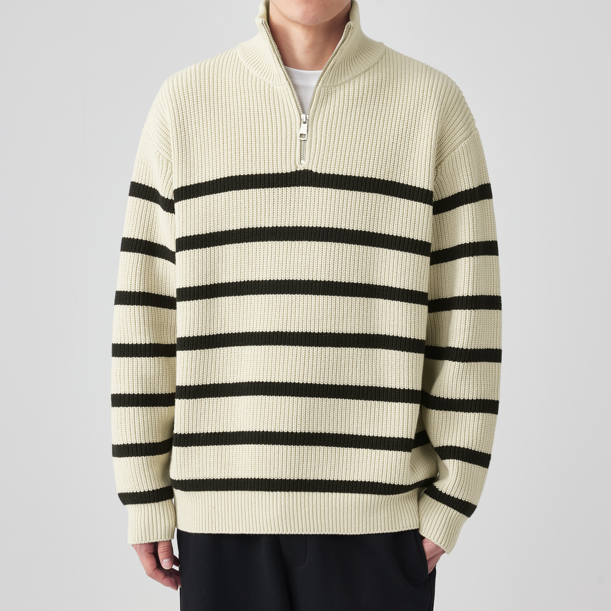 墨麦客远红外升温男士半开拉链高领针织衫秋冬新款撞毛衣男20450