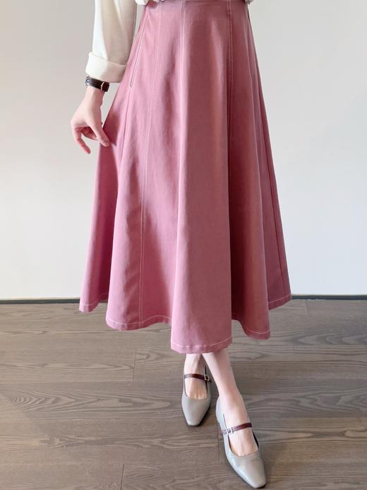 糯叽叽的粉裙  拼接明线设计小鱼尾牛仔半身裙 豆沙粉 商品图0